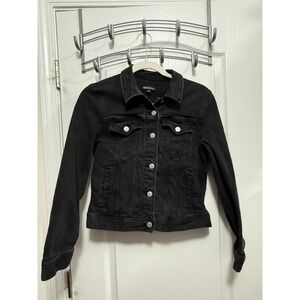 J. Crew Mercantile Black Denim‎ Jacket Womens Size Small Classic Trucker Style